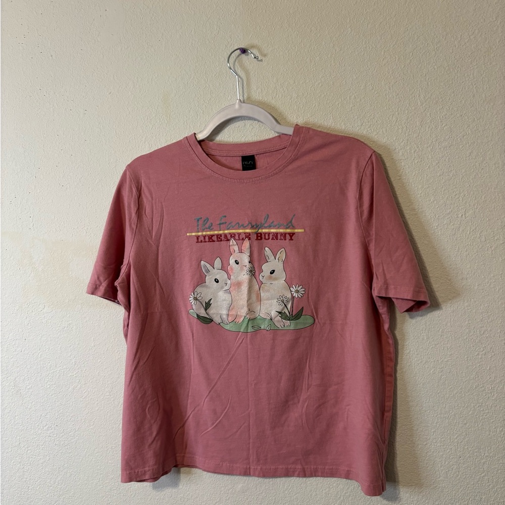 Pink Graphic T-Shirt with Bunny Design